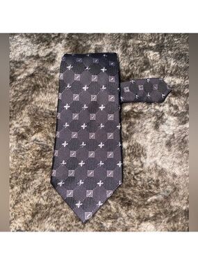 MEN’S Geoffrey Beene brown Geometric 100% Silk Long Tie